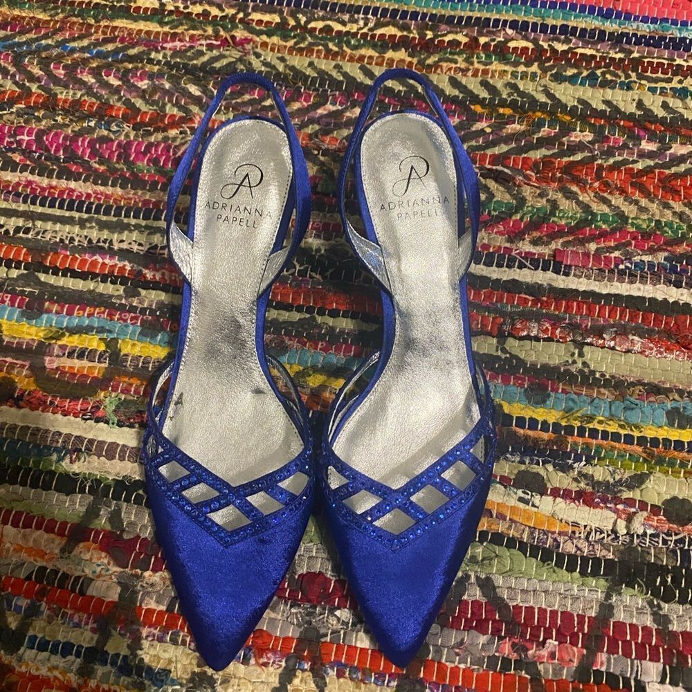 Adrianna Papell Blue Satin sling back heels, size 9 1/2